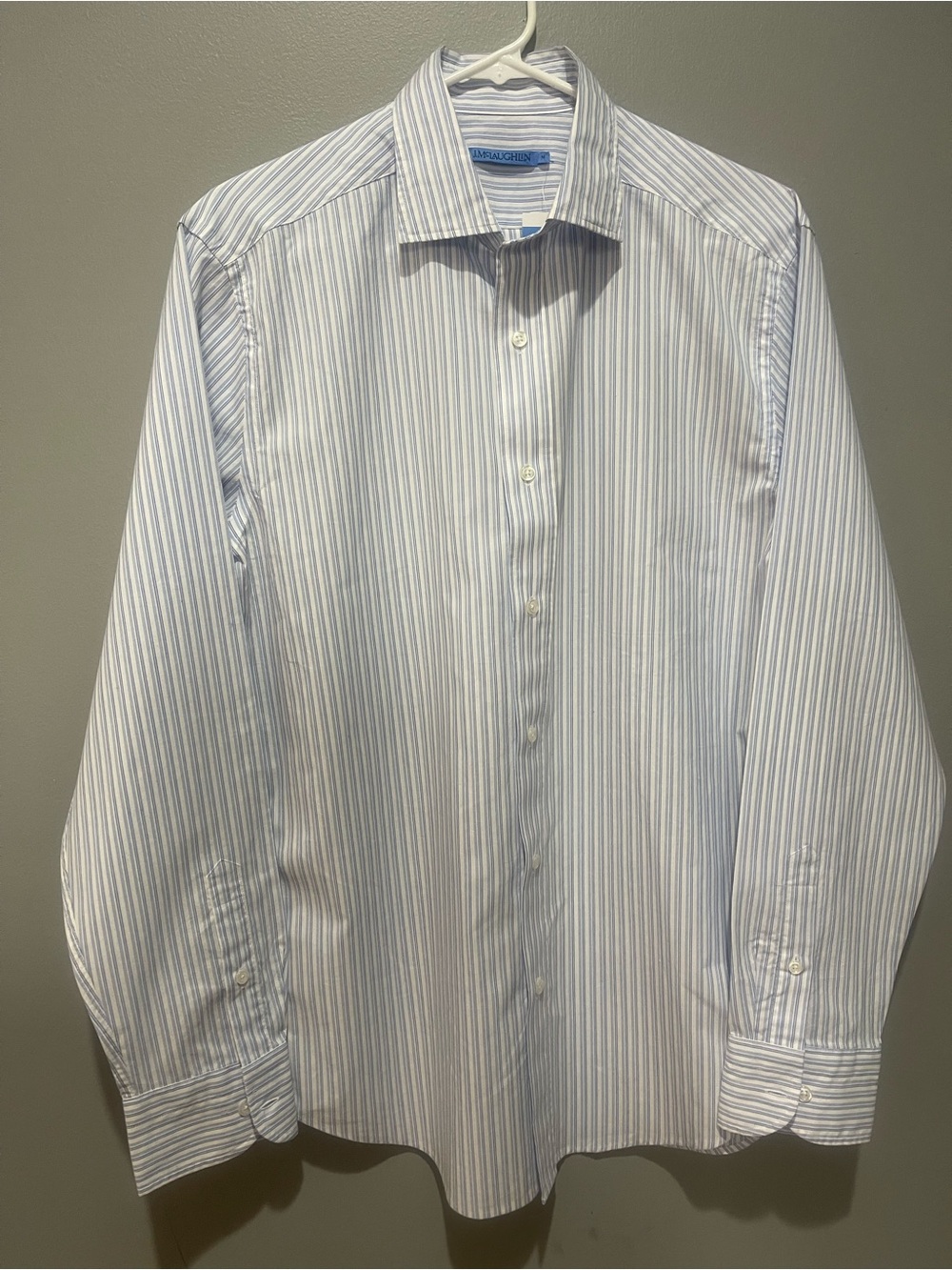 J. McLaughlin White and Light Blue Stripes Dress Shirt Sz M